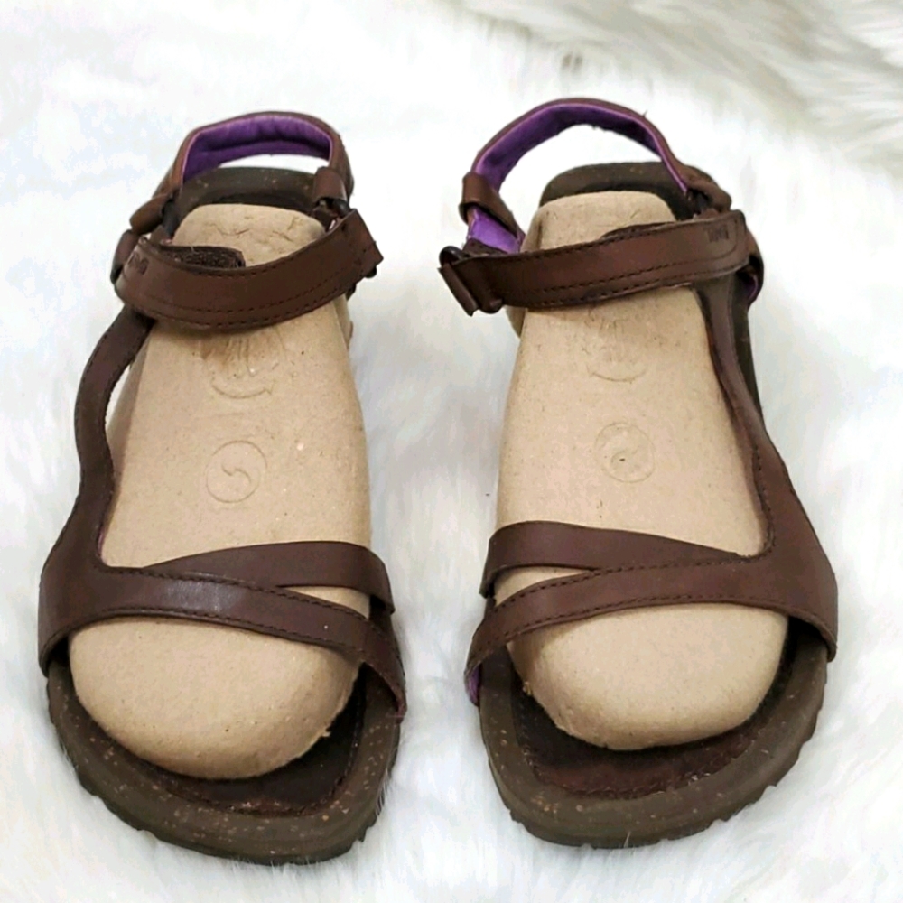 Teva Platform Sandals Brown Leather Velcro Womens Size 9